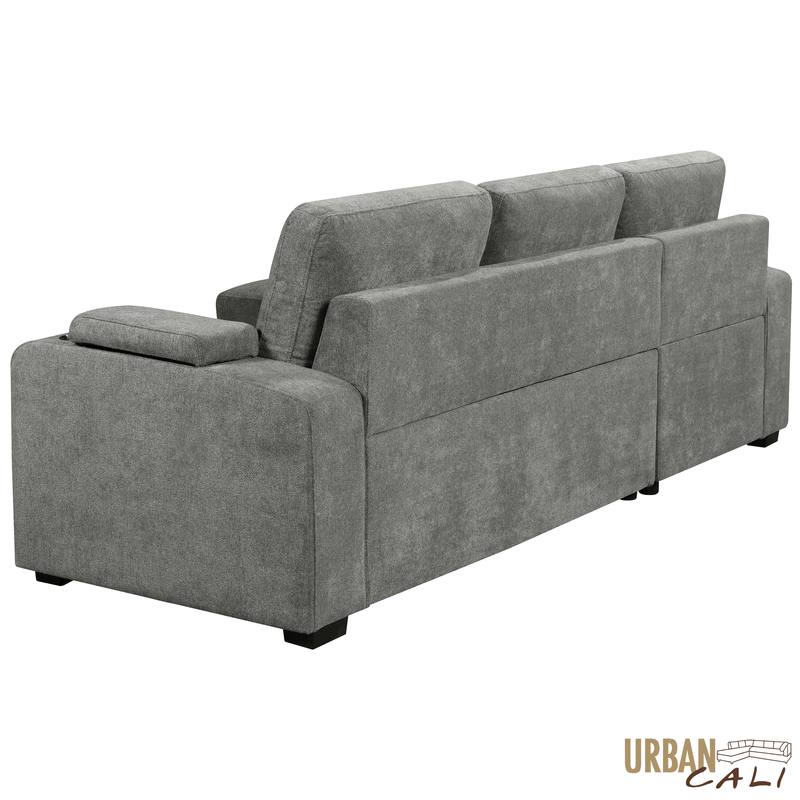 Urban Cali Sectional Avila 98.5" Wide Sleeper Sectional Sofa Bed with Cupholders and Storage Chaise in Ulani Ash