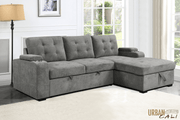 Urban Cali Sectional Avila 98.5" Wide Sleeper Sectional Sofa Bed with Cupholders and Storage Chaise in Ulani Ash