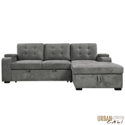 Urban Cali Sectional Avila 98.5" Wide Sleeper Sectional Sofa Bed with Cupholders and Storage Chaise in Ulani Ash