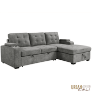 Urban Cali Sectional Avila 98.5" Wide Sleeper Sectional Sofa Bed with Cupholders and Storage Chaise in Ulani Ash