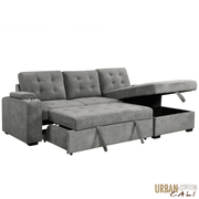 Urban Cali Sectional Avila 98.5" Wide Sleeper Sectional Sofa Bed with Cupholders and Storage Chaise in Ulani Ash