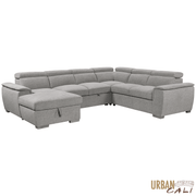 Urban Cali Sectional Bel Air 123.5" Wide Large Modular Sleeper Sectional Sofa Bed with Storage Chaise in Thora Stone