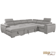 Urban Cali Sectional Bel Air 123.5" Wide Large Modular Sleeper Sectional Sofa Bed with Storage Chaise in Thora Stone