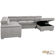 Urban Cali Sectional Bel Air 123.5" Wide Large Modular Sleeper Sectional Sofa Bed with Storage Chaise in Thora Stone