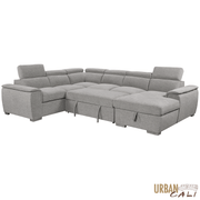 Urban Cali Sectional Bel Air 123.5" Wide Large Modular Sleeper Sectional Sofa Bed with Storage Chaise in Thora Stone