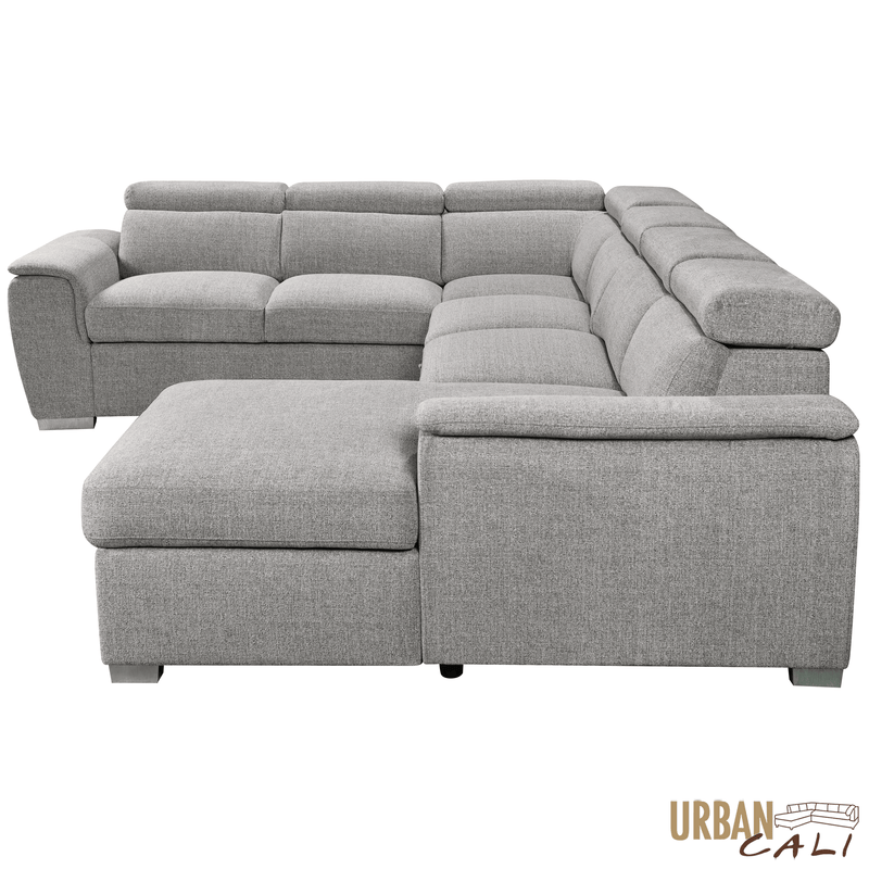 Urban Cali Sectional Bel Air 123.5" Wide Large Modular Sleeper Sectional Sofa Bed with Storage Chaise in Thora Stone