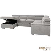 Urban Cali Sectional Bel Air 123.5" Wide Large Modular Sleeper Sectional Sofa Bed with Storage Chaise in Thora Stone