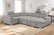 Urban Cali Sectional Bel Air 123.5" Wide Large Modular Sleeper Sectional Sofa Bed with Storage Chaise in Thora Stone
