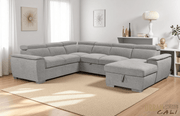 Urban Cali Sectional Bel Air 123.5" Wide Large Modular Sleeper Sectional Sofa Bed with Storage Chaise in Thora Stone
