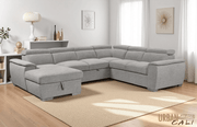 Urban Cali Sectional Bel Air 123.5" Wide Large Modular Sleeper Sectional Sofa Bed with Storage Chaise in Thora Stone