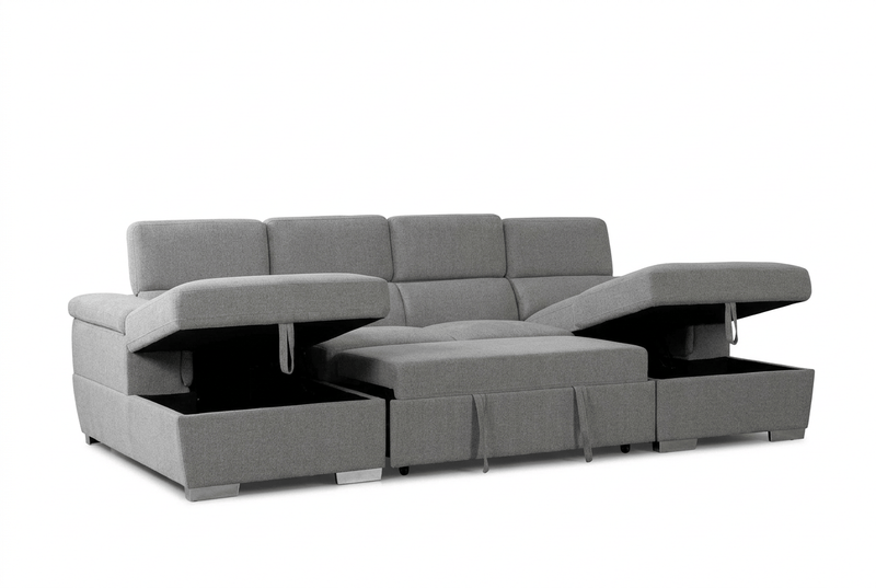 Urban Cali Sectional Bel Air Modular U-Shaped Sleeper Sectional Sofa with Storage Chaises in Thora Stone