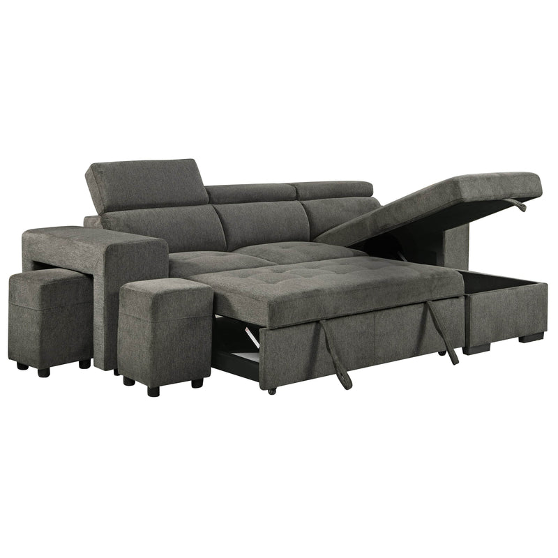 Urban Cali Sectional Belfast Charcoal Sonoma 103.5" Wide Sleeper Sectional Sofa Bed with Reversible Storage Chaise and 2 Stools - Available in 2 Colours