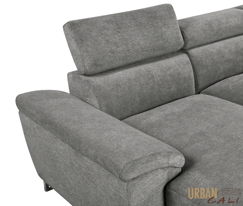 Urban Cali Sectional Burbank 130" Wide Large Sleeper Sectional Sofa Bed with Adjustable Headrests and Storage Chaises in Ulani Ash