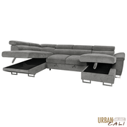 Urban Cali Sectional Burbank 130" Wide Large Sleeper Sectional Sofa Bed with Adjustable Headrests and Storage Chaises in Ulani Ash