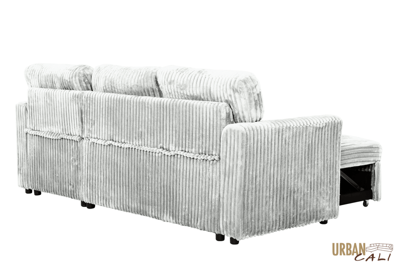 Urban Cali Sectional Calabasas Corduroy Reversible Sleeper Sectional Sofa Bed with Storage Chaise – Available in 2 Colours