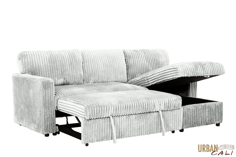 Urban Cali Sectional Calabasas Corduroy Reversible Sleeper Sectional Sofa Bed with Storage Chaise – Available in 2 Colours