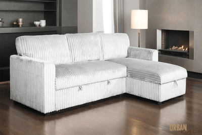 Urban Cali Sectional Calabasas Corduroy Reversible Sleeper Sectional Sofa Bed with Storage Chaise – Available in 2 Colours