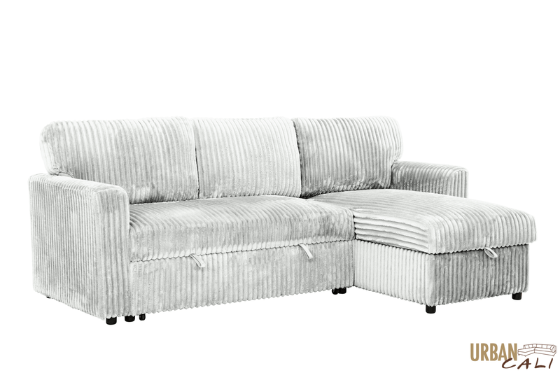 Urban Cali Sectional Calabasas Corduroy Reversible Sleeper Sectional Sofa Bed with Storage Chaise – Available in 2 Colours