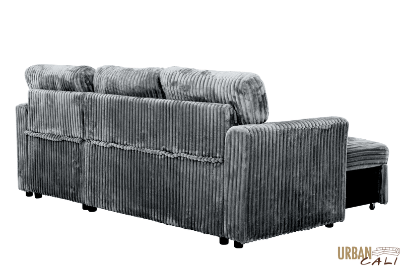 Urban Cali Sectional Calabasas Minky Corduroy 89.5" Reversible Sleeper Sectional Sofa Bed with Storage Chaise - Available in 2 Colours