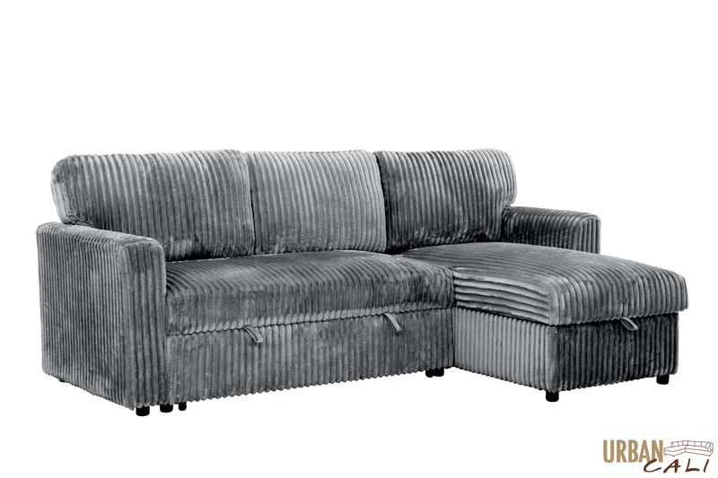Urban Cali Sectional Calabasas Minky Corduroy 89.5" Reversible Sleeper Sectional Sofa Bed with Storage Chaise - Available in 2 Colours