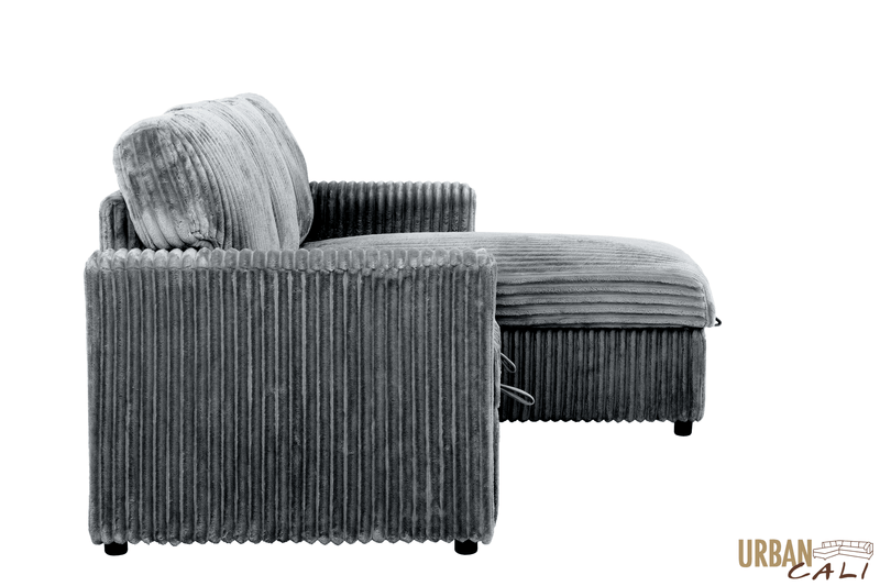 Urban Cali Sectional Calabasas Minky Corduroy 89.5" Reversible Sleeper Sectional Sofa Bed with Storage Chaise - Available in 2 Colours