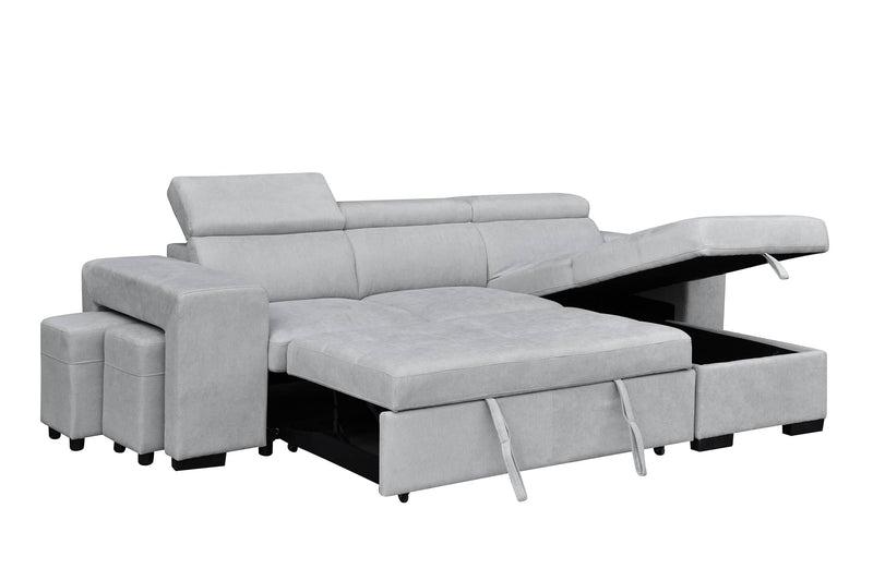 Urban Cali Sectional Canvas Grey Sonoma 103.5" Wide Sleeper Sectional Sofa Bed with Reversible Storage Chaise and 2 Stools - Available in 2 Colours