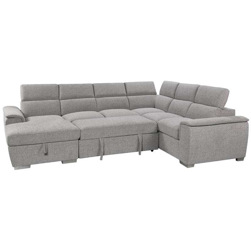 Urban Cali Sectional Left Facing Chaise Bel Air 123.5" Wide Large Modular Sleeper Sectional Sofa Bed with Storage Chaise in Thora Stone