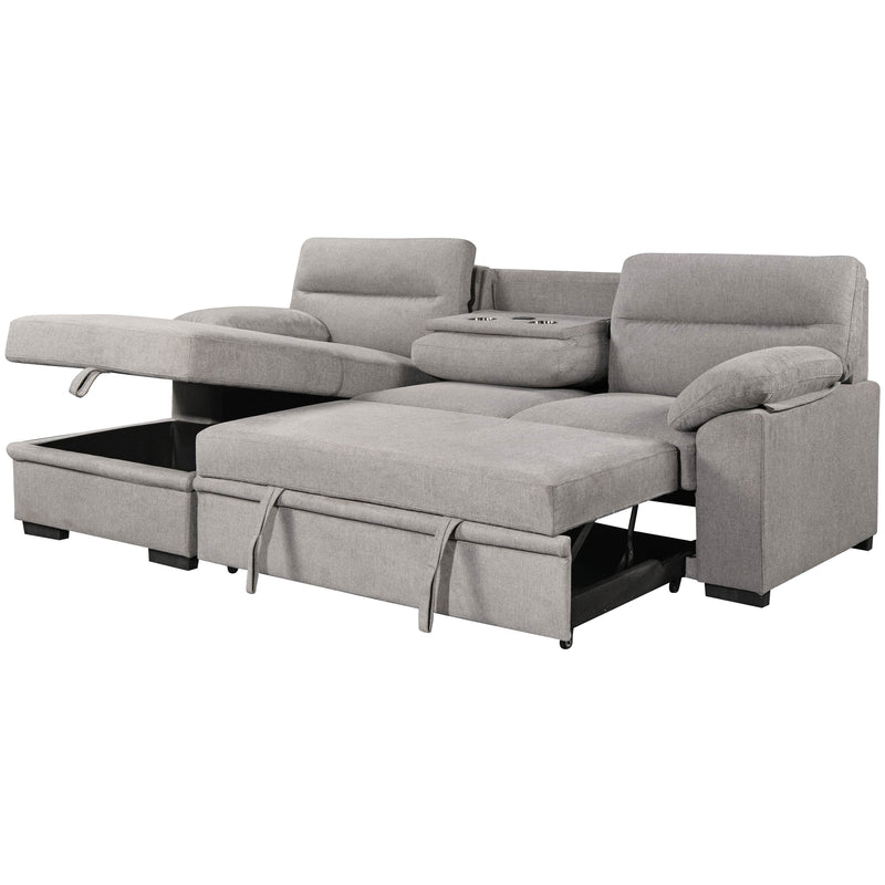 Urban Cali Sectional Left Facing Chaise / Belfast Grey Malibu 94.5" Wide Sleeper Sectional Sofa Bed with Pull Down Tray, Cupholders Wireless Charger and Storage Chaise - Available in 2 Colours