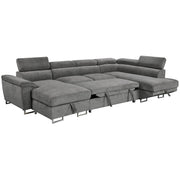 Urban Cali Sectional Left Facing Chaise Burbank 130" Wide Large Sleeper Sectional Sofa Bed with Adjustable Headrests and Storage Chaises in Ulani Ash