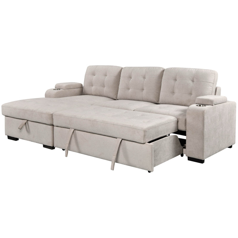 Urban Cali Sectional Light Taupe / Left Facing Chaise Avila 98.5" Wide Sleeper Sectional Sofa Bed with Cupholders and Storage Chaise - Available in 2 Colours