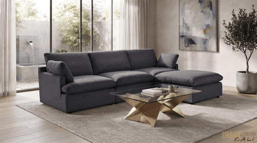 Urban Cali Sectional Long Beach 121.5" Wide Medium Modular Sectional Sofa with Ottoman - Available in 3 Colours