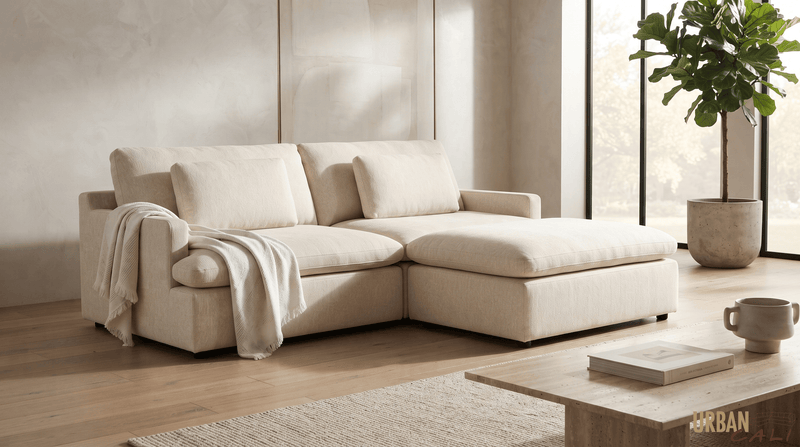 Urban Cali Sectional Long Beach 81" Wide Small Modular Sectional Sofa with Ottoman - Available in 3 Colours