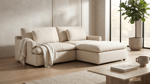 Urban Cali Sectional Long Beach 81" Wide Small Modular Sectional Sofa with Ottoman - Available in 3 Colours