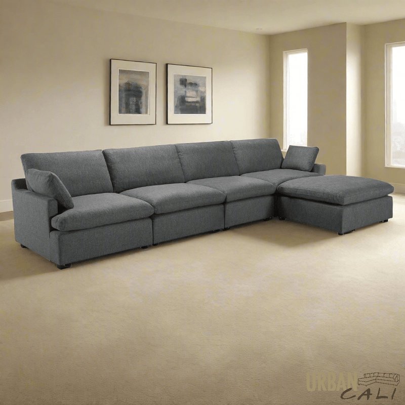Urban Cali Sectional Long Beach Large Modular Sectional Sofa with Ottoman - Available in 2 Colours