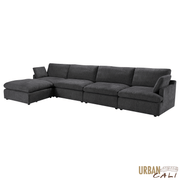 Urban Cali Sectional Long Beach Large Modular Sectional Sofa with Ottoman - Available in 3 Colours