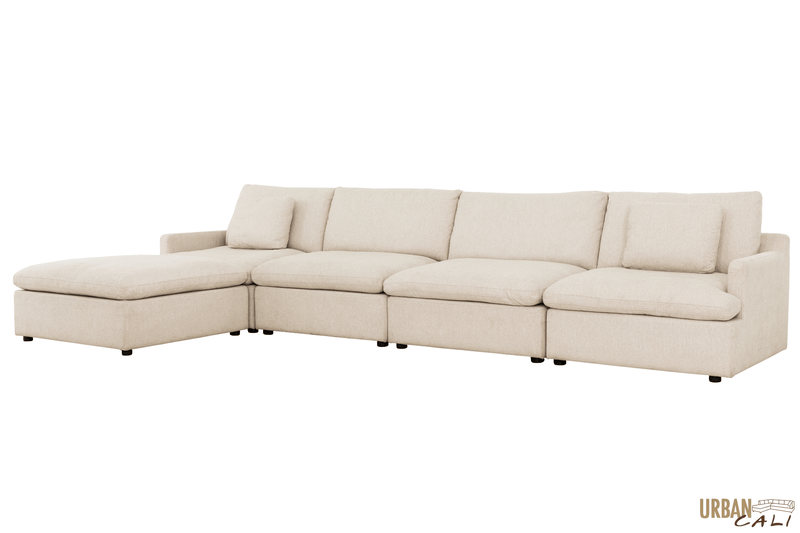 Urban Cali Sectional Long Beach Large Modular Sectional Sofa with Ottoman in Axel Beige