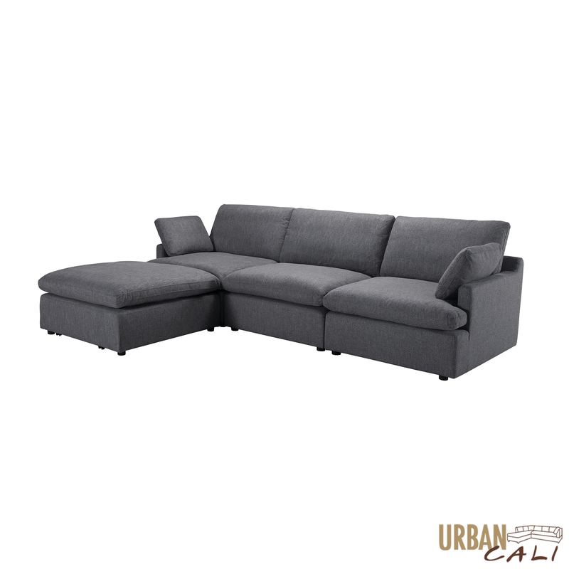 Urban Cali Sectional Long Beach Medium Modular Sectional Sofa with Ottoman - Available in 2 Colours
