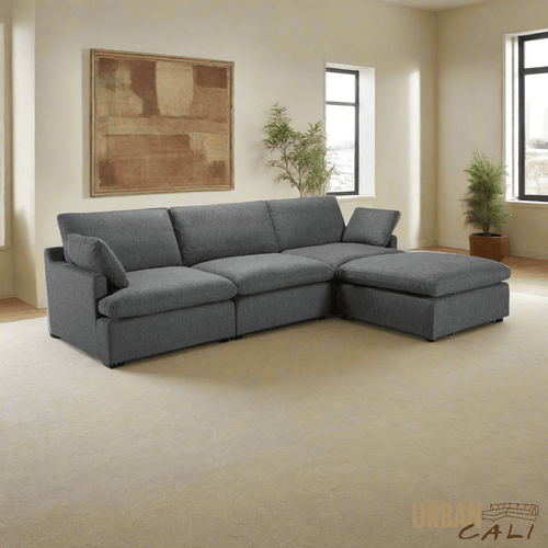 Urban Cali Sectional Long Beach Medium Modular Sectional Sofa with Ottoman - Available in 2 Colours