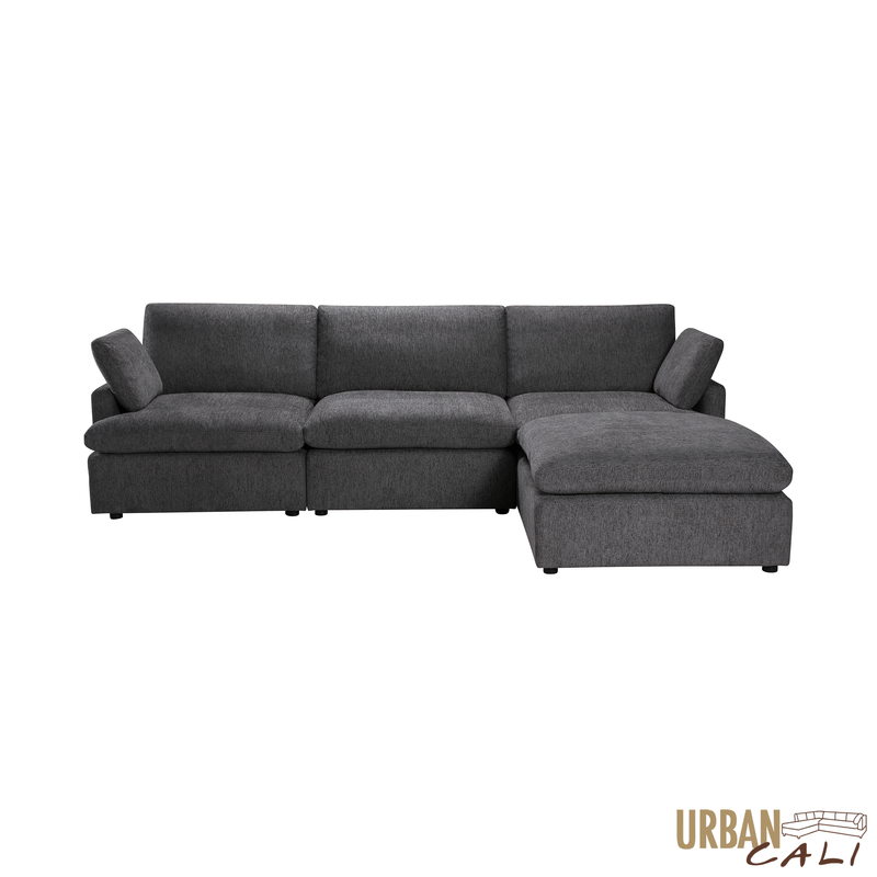 Urban Cali Sectional Long Beach Medium Modular Sectional Sofa with Ottoman - Available in 3 Colours