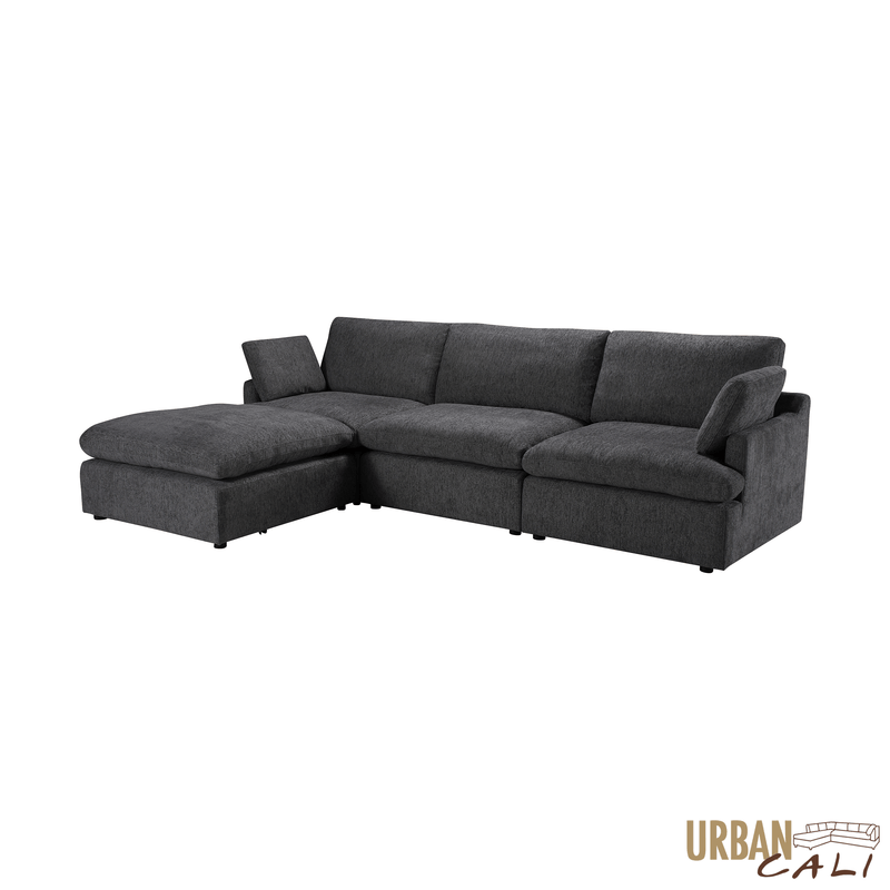 Urban Cali Sectional Long Beach Medium Modular Sectional Sofa with Ottoman - Available in 3 Colours