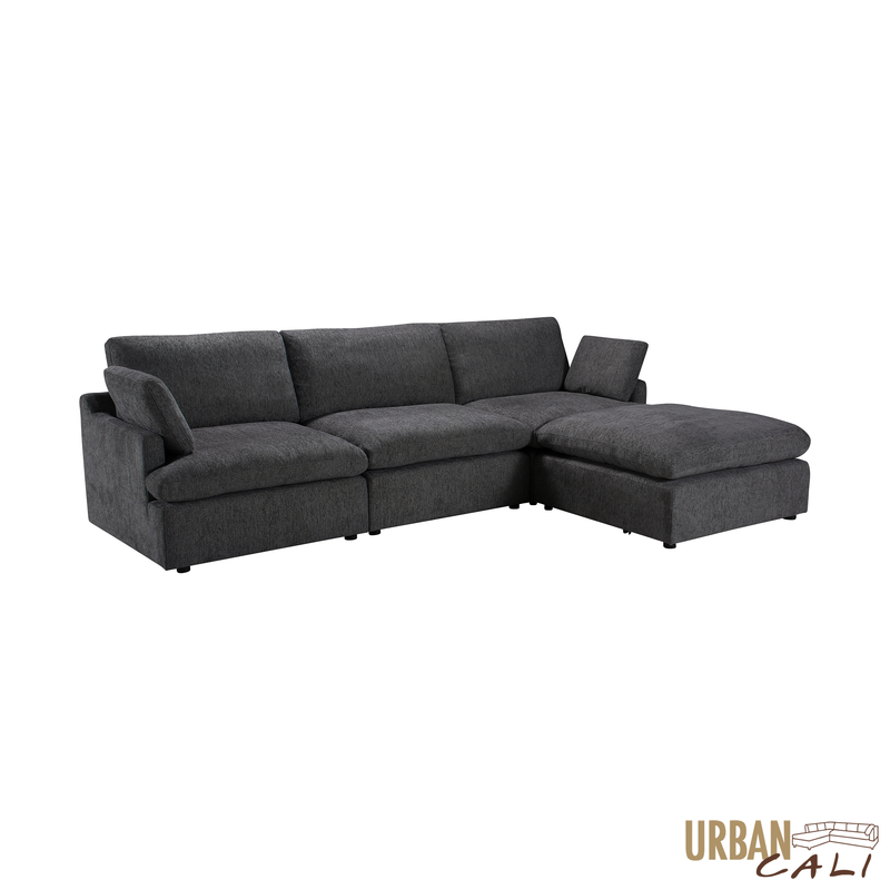 Urban Cali Sectional Long Beach Medium Modular Sectional Sofa with Ottoman - Available in 3 Colours