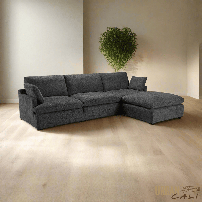 Urban Cali Sectional Long Beach Medium Modular Sectional Sofa with Ottoman - Available in 3 Colours