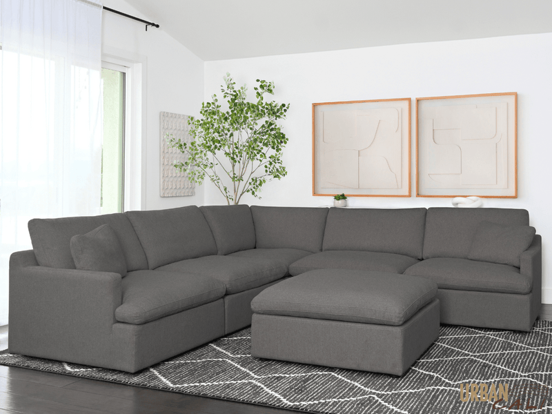 Urban Cali Sectional Long Beach Modular Corner Sectional Sofa with Ottoman - Available in 2 Colours