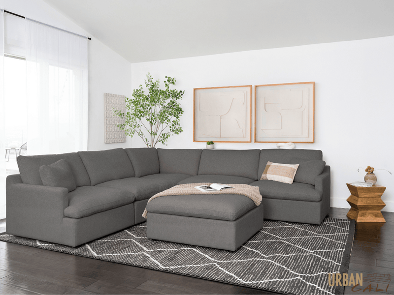 Urban Cali Sectional Long Beach Modular Corner Sectional Sofa with Ottoman - Available in 2 Colours