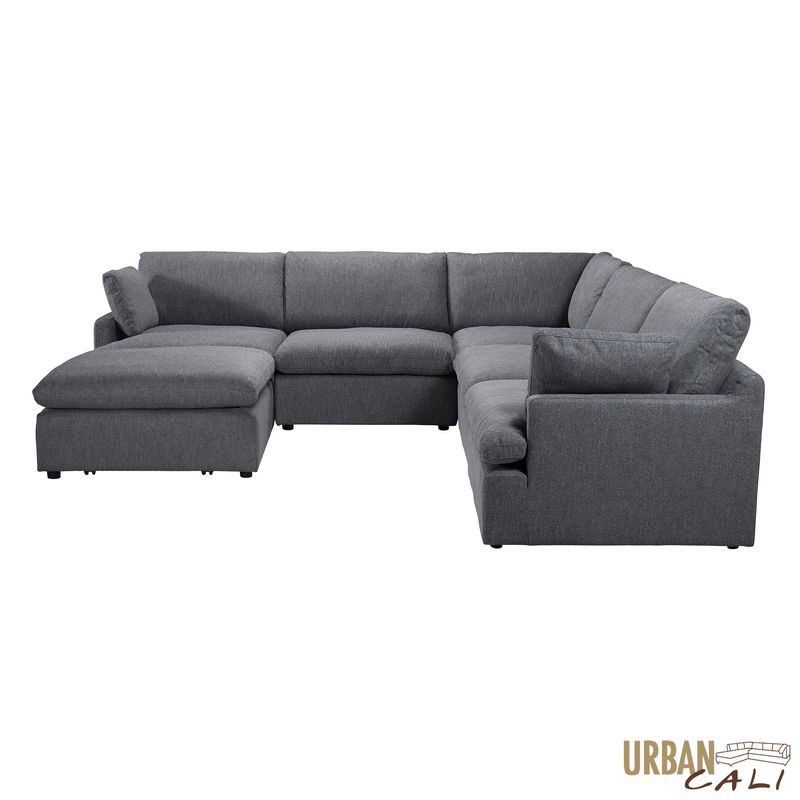 Urban Cali Sectional Long Beach Modular Corner Sectional Sofa with Ottoman - Available in 2 Colours