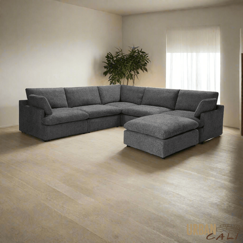 Urban Cali Sectional Long Beach Modular Corner Sectional Sofa with Ottoman - Available in 3 Colours