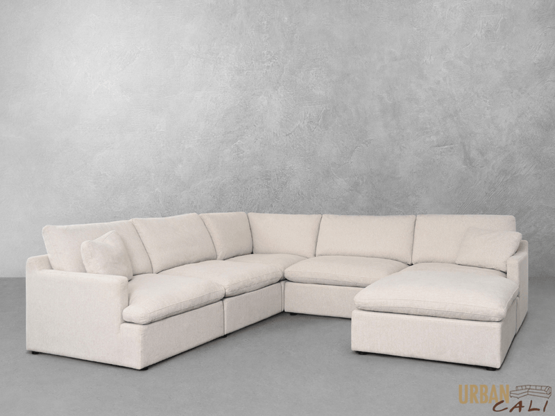 Urban Cali Sectional Long Beach Modular Corner Sectional Sofa with Ottoman in Axel Beige