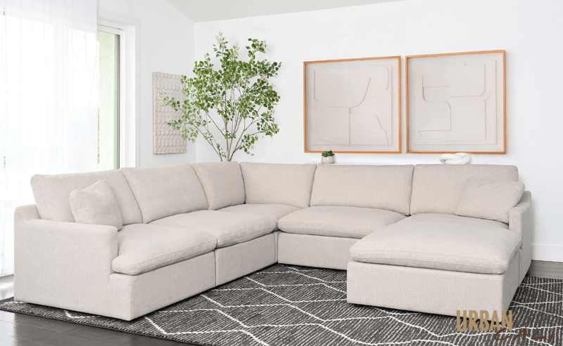Urban Cali Sectional Long Beach Modular Corner Sectional Sofa with Ottoman in Axel Beige