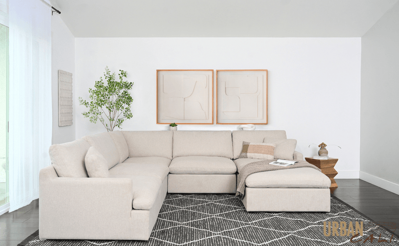 Urban Cali Sectional Long Beach Modular Corner Sectional Sofa with Ottoman in Axel Beige