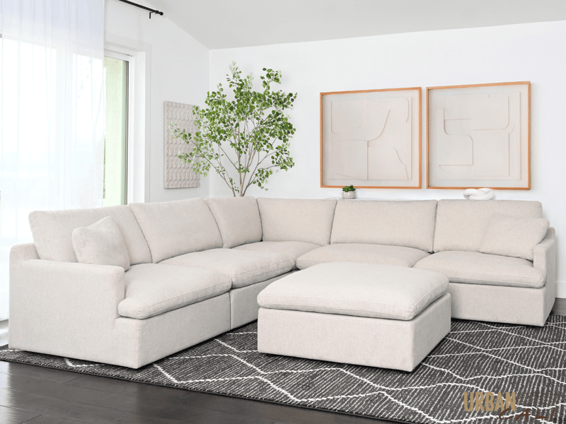 Urban Cali Sectional Long Beach Modular Corner Sectional Sofa with Ottoman in Axel Beige